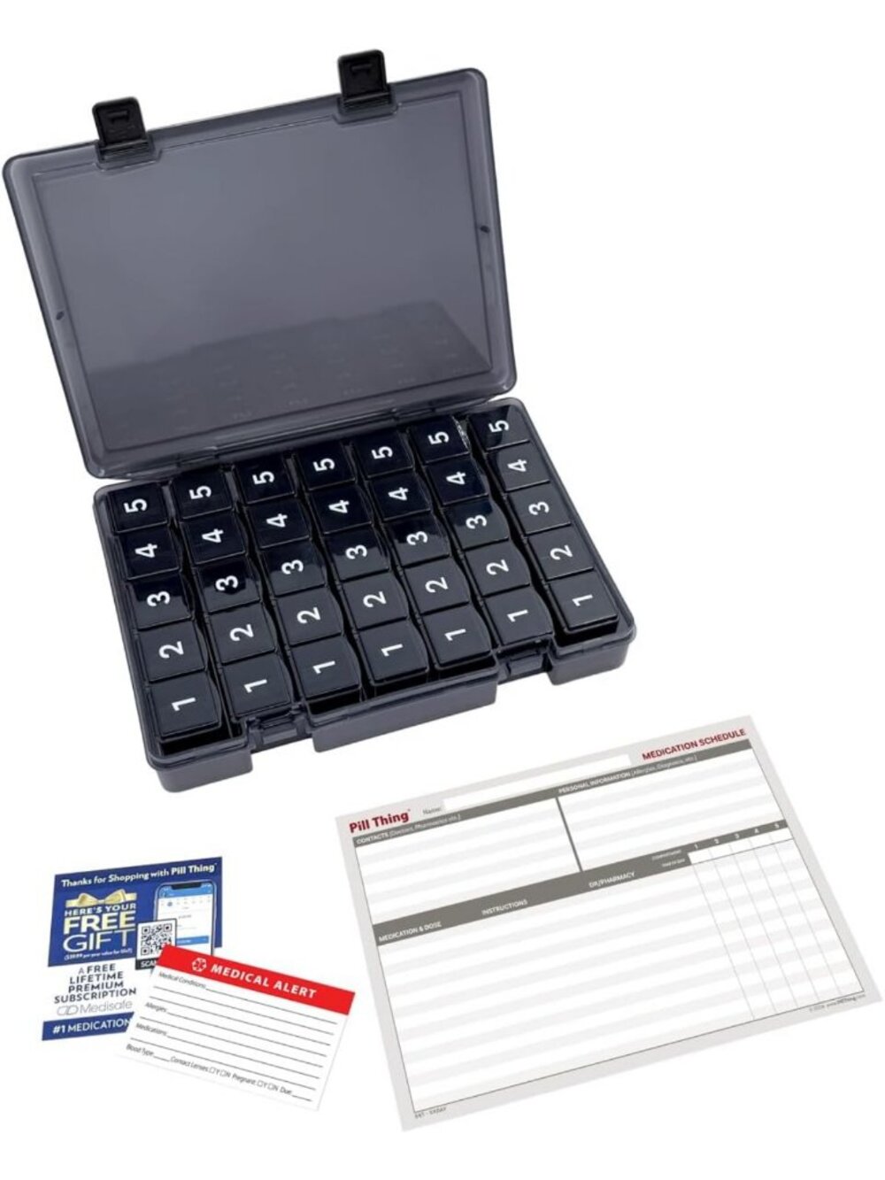 7-Day Pill Organizer with Secure Case, 5 Compartments Daily, Travel-Friendly